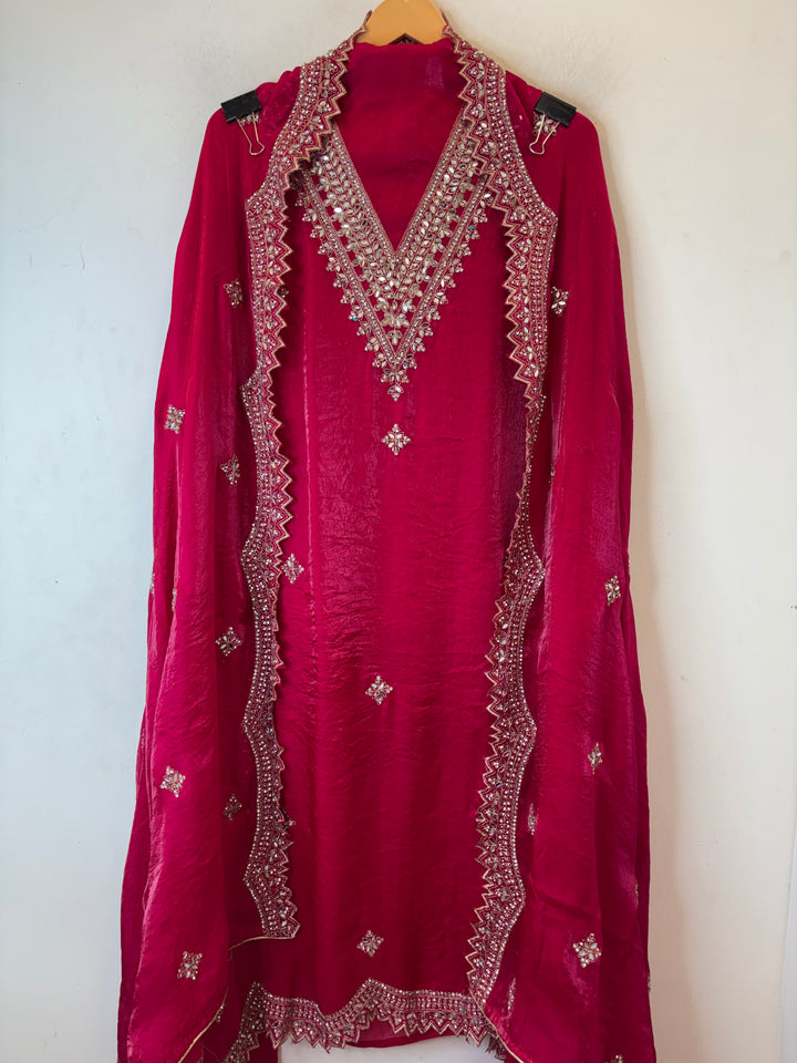 Nooraya – Rani Pink Glass Organza Mirror Work Suit