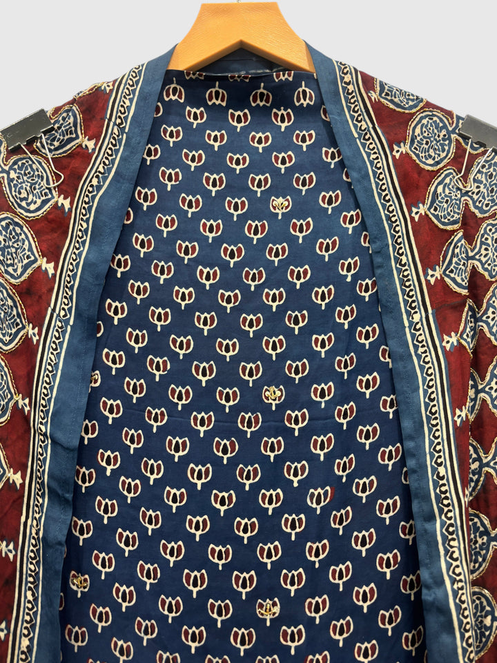 Blue Pure Ajrakh Modal Suit Set with Mirror &amp; Lotus Handwork
