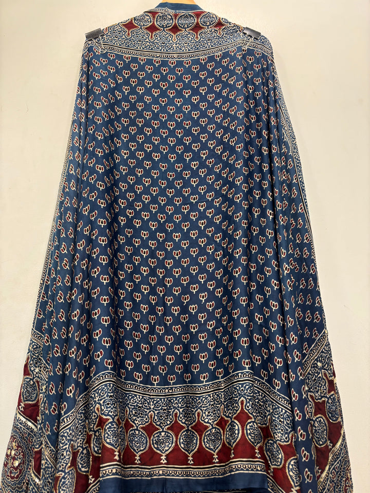 Blue Pure Ajrakh Modal Suit Set with Mirror &amp; Lotus Handwork