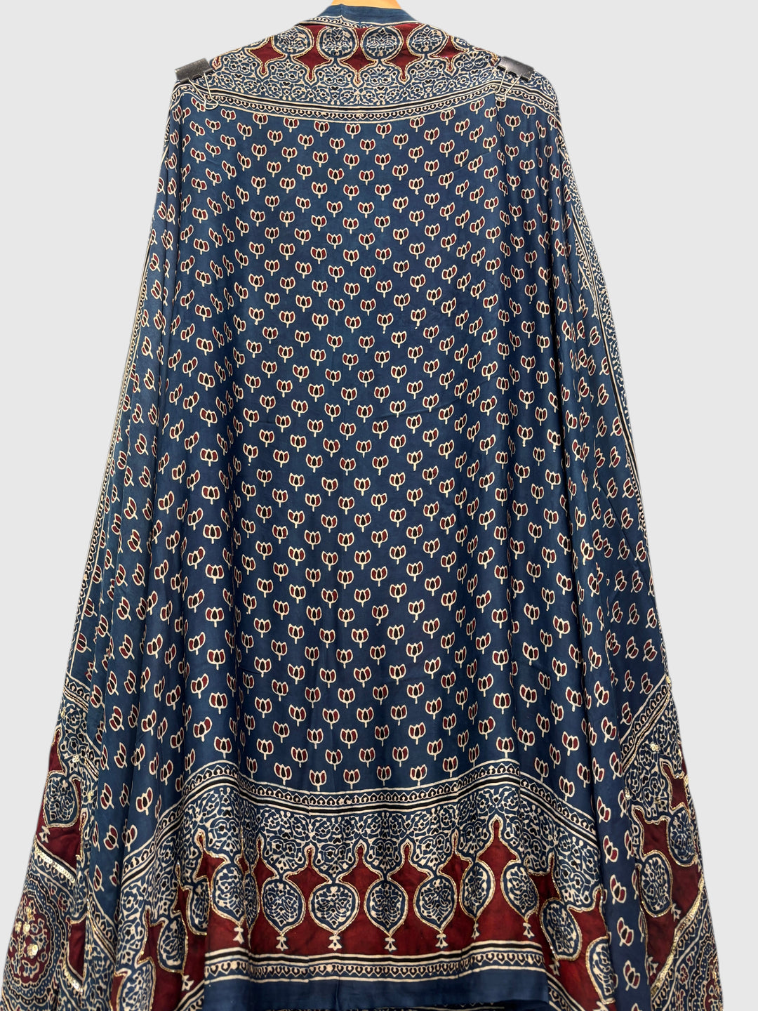 Blue Pure Ajrakh Modal Suit Set with Mirror &amp; Lotus Handwork