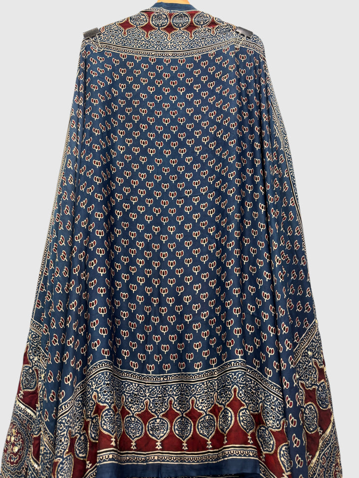 Blue Pure Ajrakh Modal Suit Set with Mirror &amp; Lotus Handwork