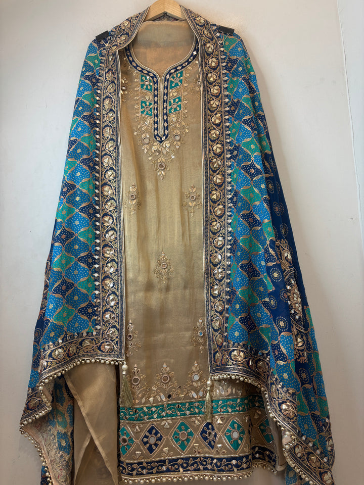 Mahira – Blue Tissue Mirror &amp; Dori Semi-Stitched Suit