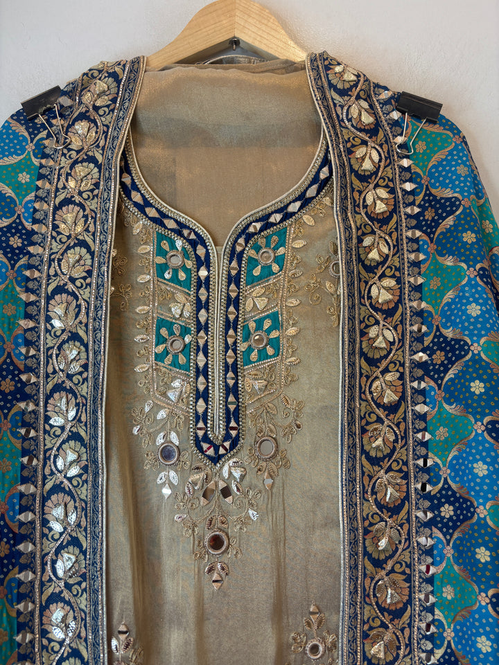 Mahira – Blue Tissue Mirror &amp; Dori Semi-Stitched Suit