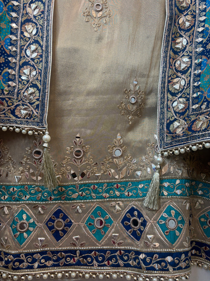 Mahira – Blue Tissue Mirror &amp; Dori Semi-Stitched Suit