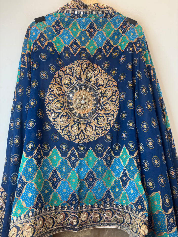 Mahira – Blue Tissue Mirror &amp; Dori Semi-Stitched Suit