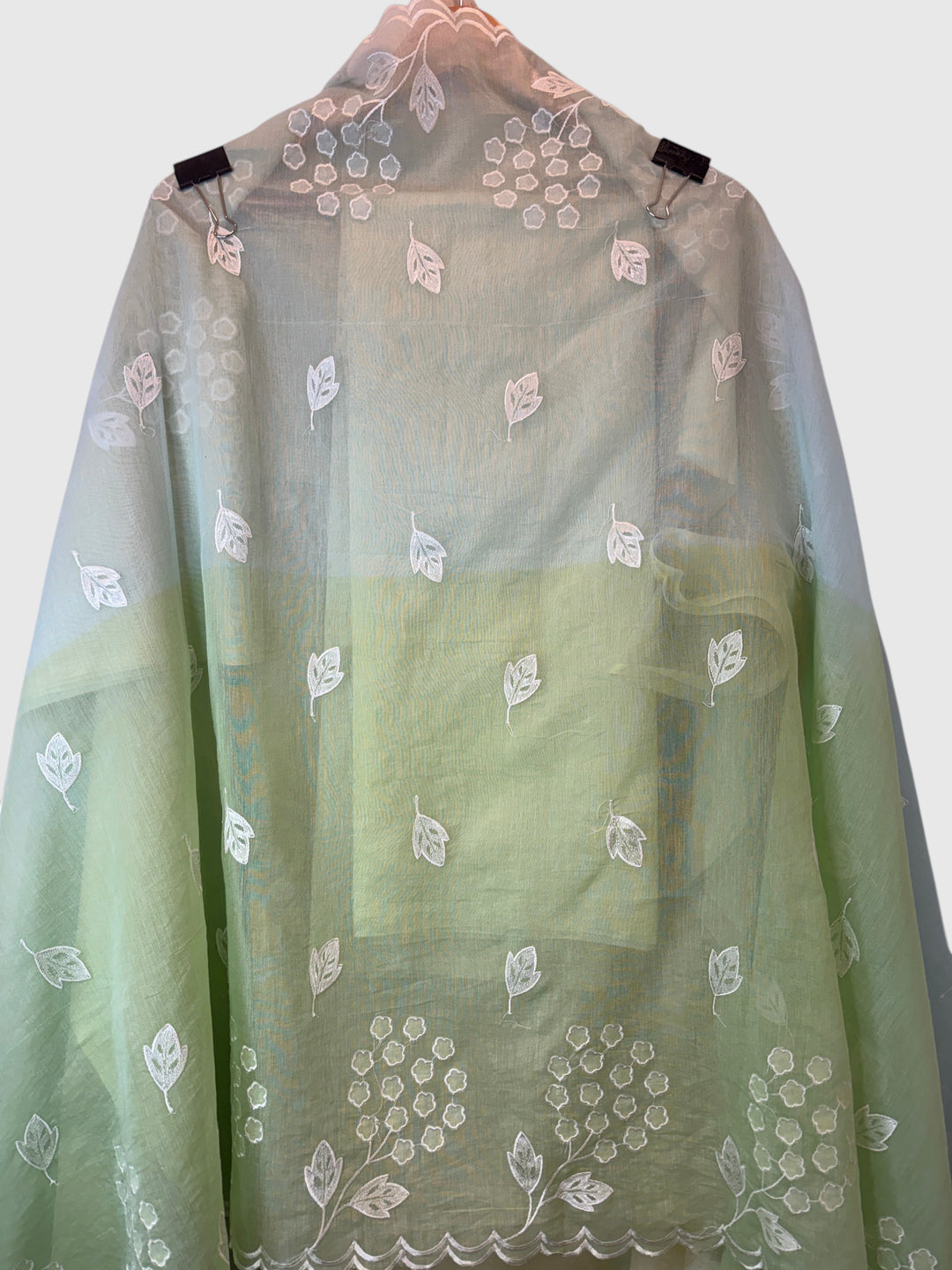 Zivara – Yellow with Blue Mul Chanderi Ombre Appliqué Work Unstitched Suit