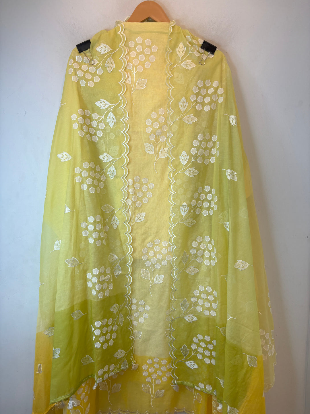 Zivara – Yellow Mul Chanderi Ombre Appliqué Work Unstitched Suit