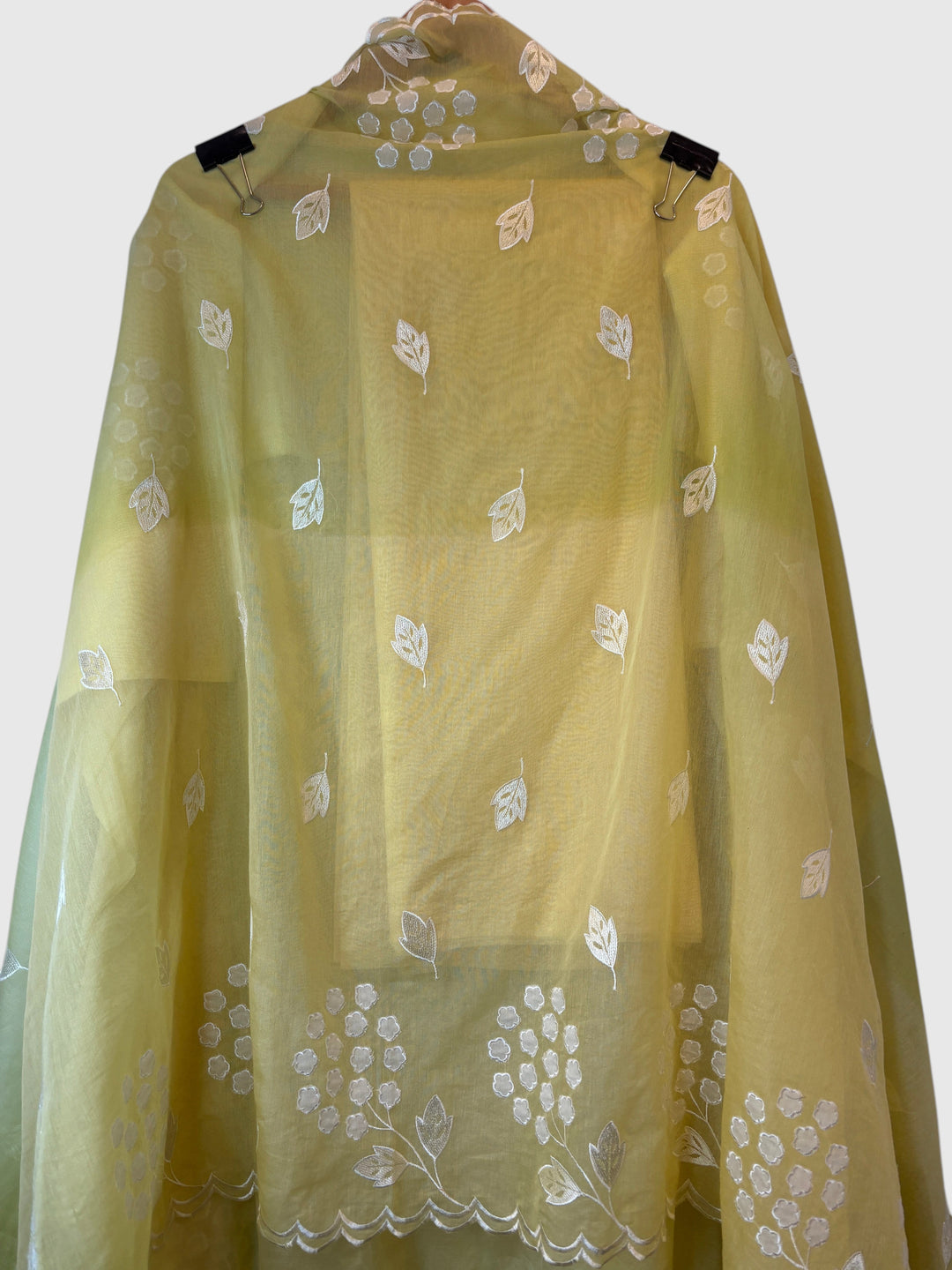 Zivara – Yellow Mul Chanderi Ombre Appliqué Work Unstitched Suit