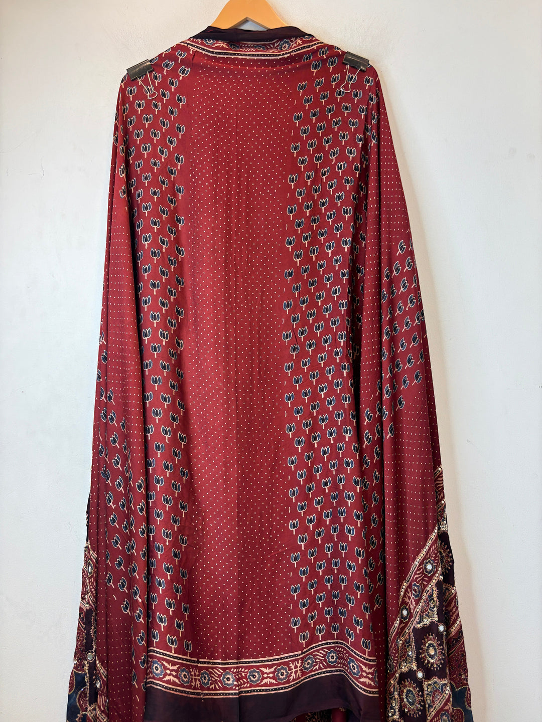 Deep Maroon Pure Ajrakh Modal Suit Set with Mirror &amp; Lotus Handwork
