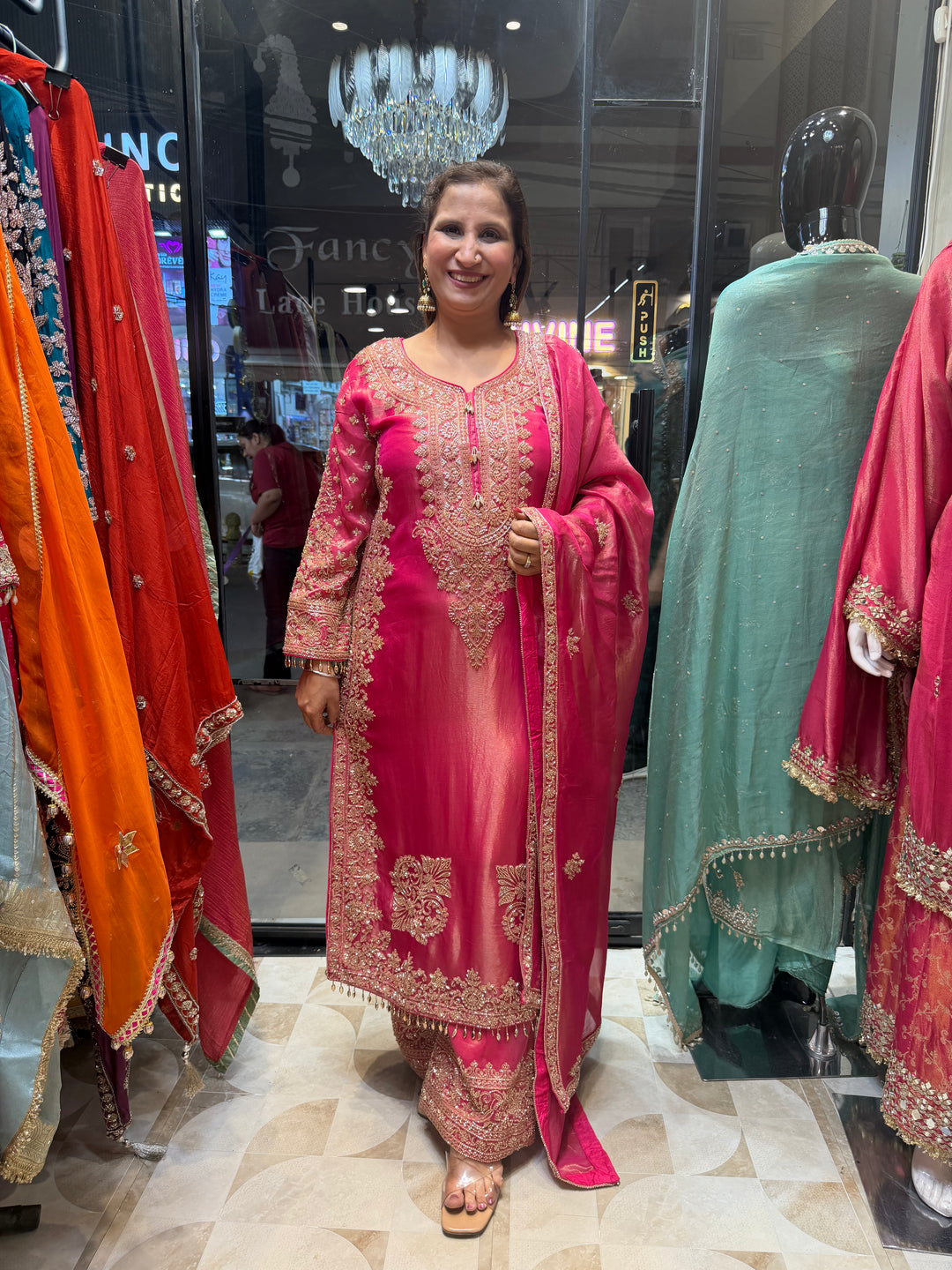 Zarisha – Pink Tissue Heavy Beadwork Suit