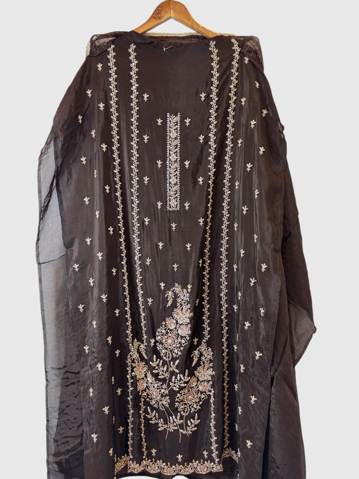 Aaira – Brown Silk Organza Handwork Suit