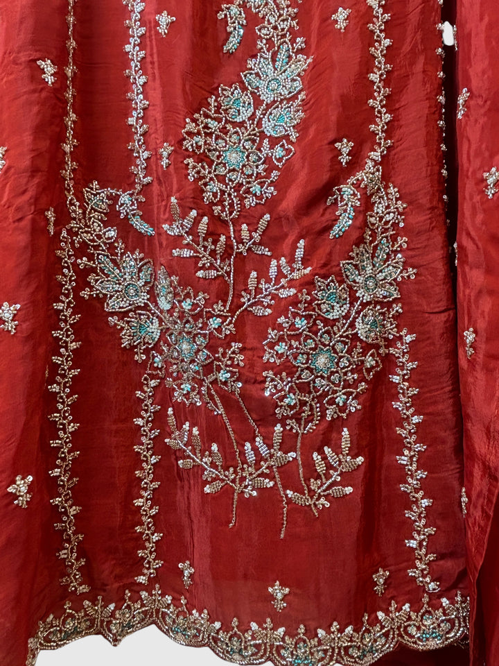 Aaira – Orange Silk Organza Handwork Suit