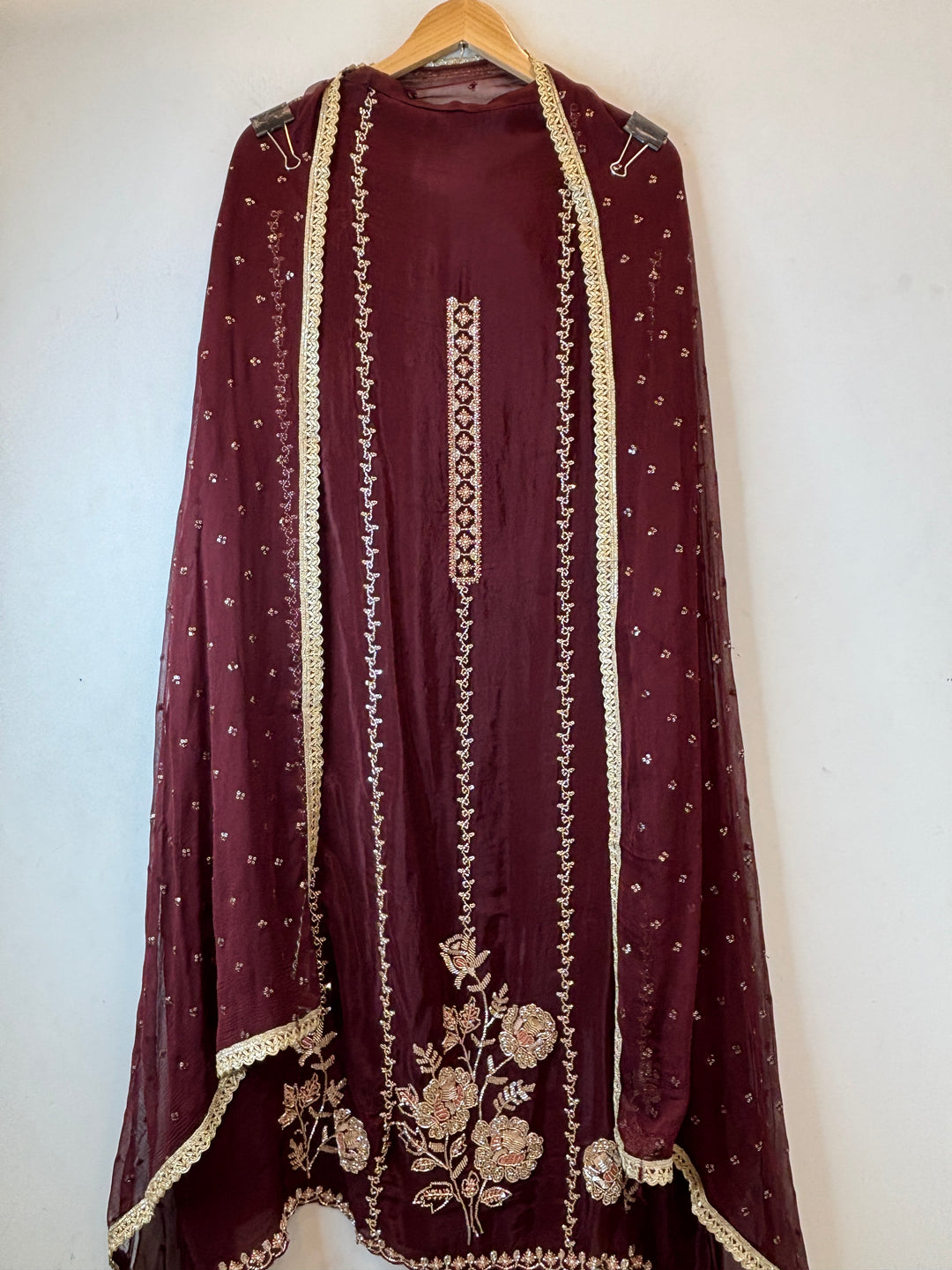 Aaira – Wine Burgundy Silk Organza Handwork Suit