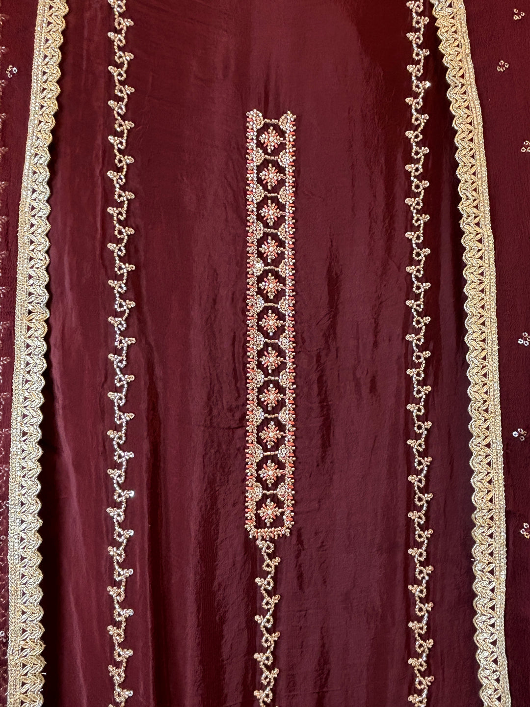 Aaira – Wine Burgundy Silk Organza Handwork Suit
