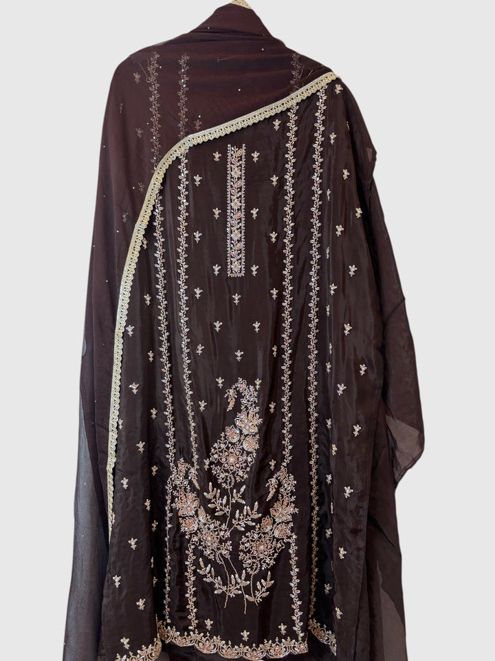 Aaira – Brown Silk Organza Handwork Suit