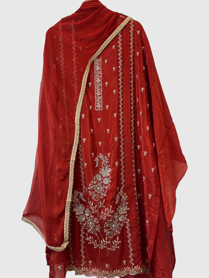 Aaira – Orange Silk Organza Handwork Suit