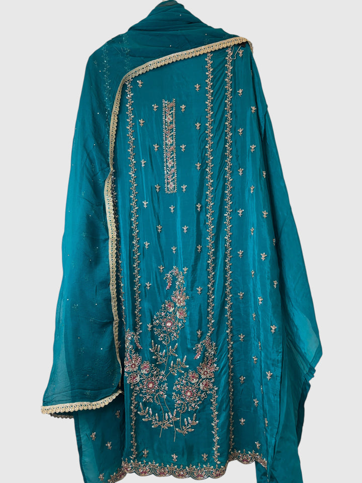 Aaira – Blue Silk Organza Handwork Suit