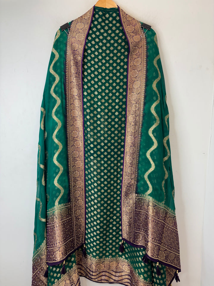 Mahira – Green Pure Khadi Georgette Leheriya Suit