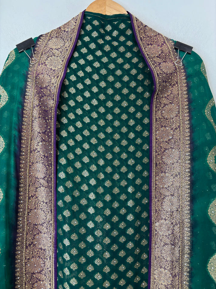 Mahira – Green Pure Khadi Georgette Leheriya Suit
