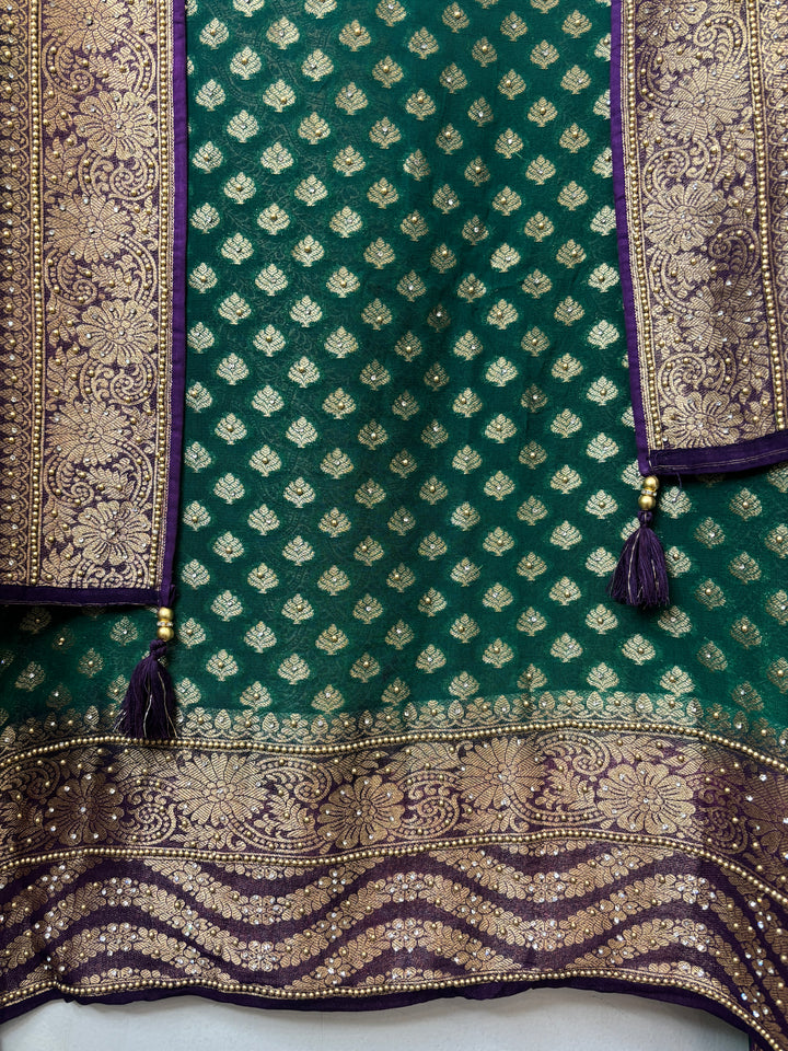 Mahira – Green Pure Khadi Georgette Leheriya Suit