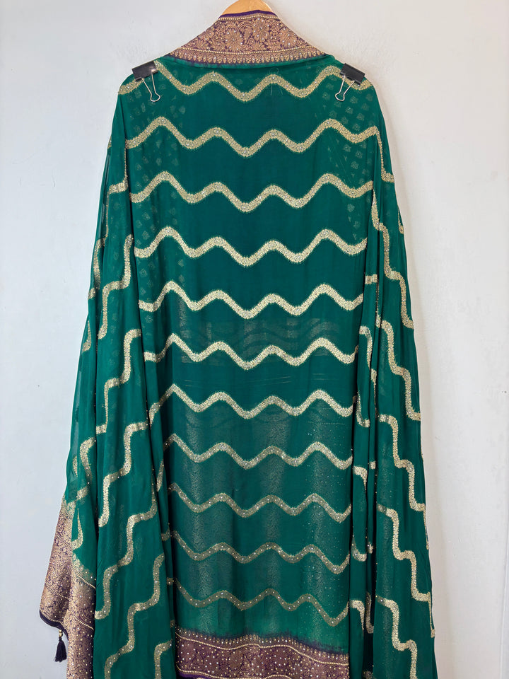 Mahira – Green Pure Khadi Georgette Leheriya Suit