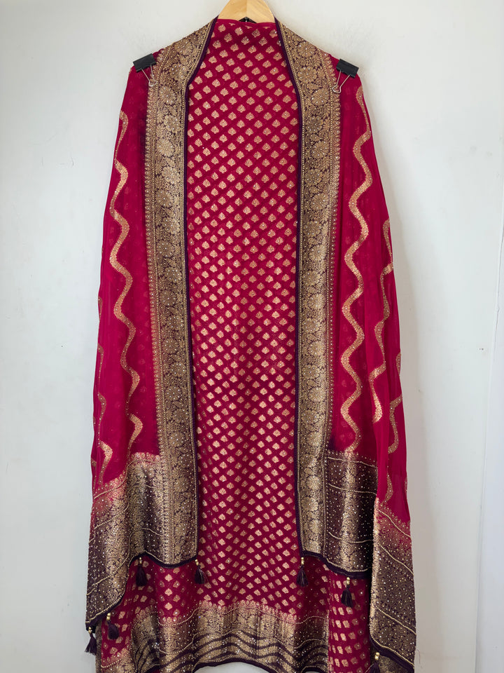 Mahira – Pink Pure Khadi Georgette Leheriya Suit