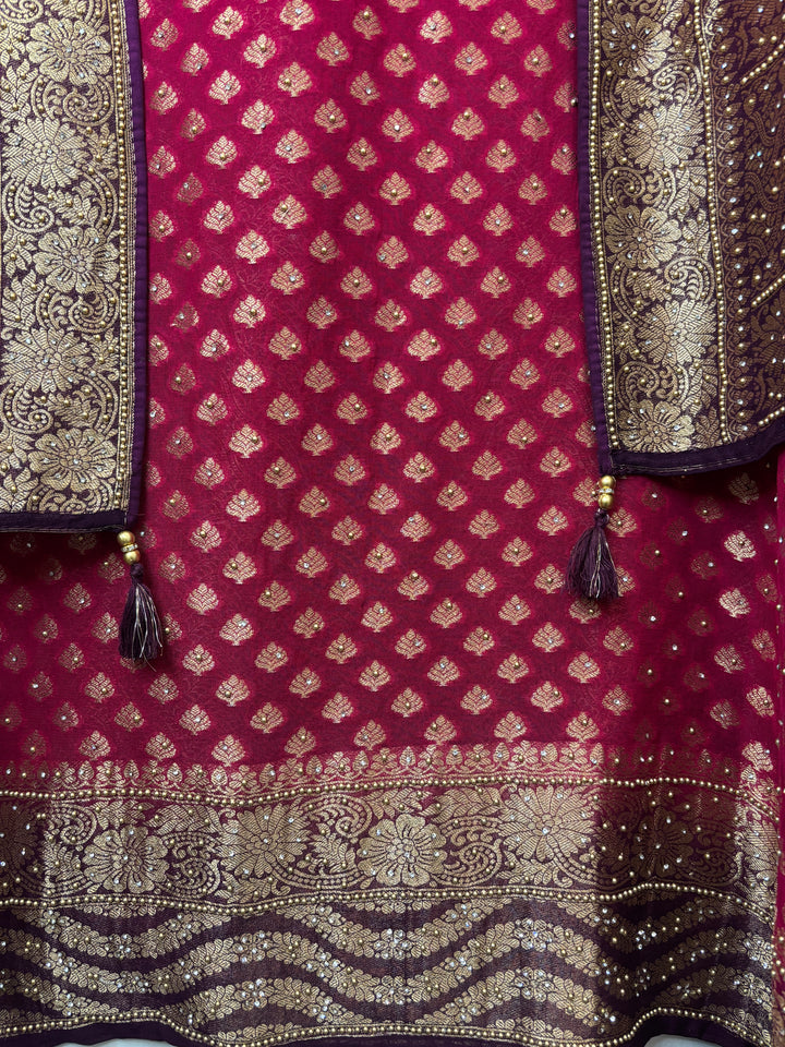 Mahira – Pink Pure Khadi Georgette Leheriya Suit