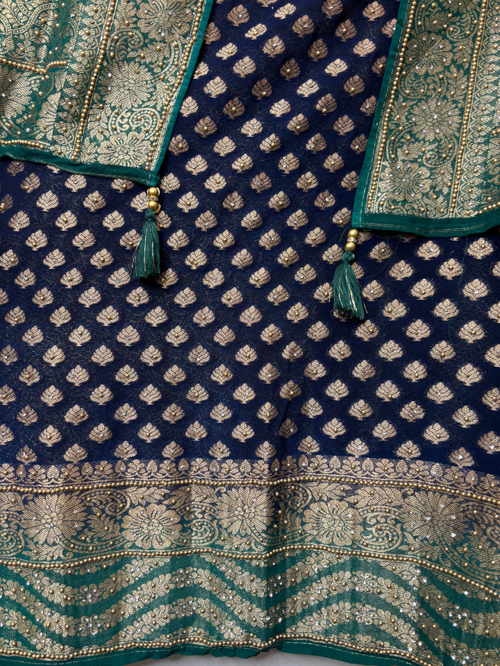 Mahira – Blue Pure Khadi Georgette Leheriya Suit