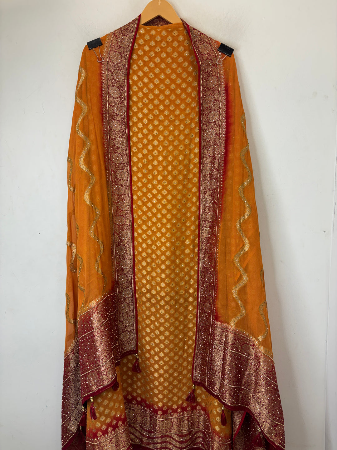 Mahira – Mustard Yellow Pure Khadi Georgette Leheriya Suit