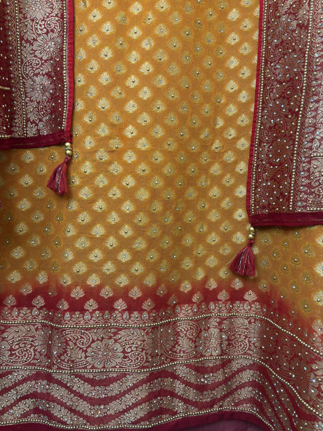 Mahira – Mustard Yellow Pure Khadi Georgette Leheriya Suit