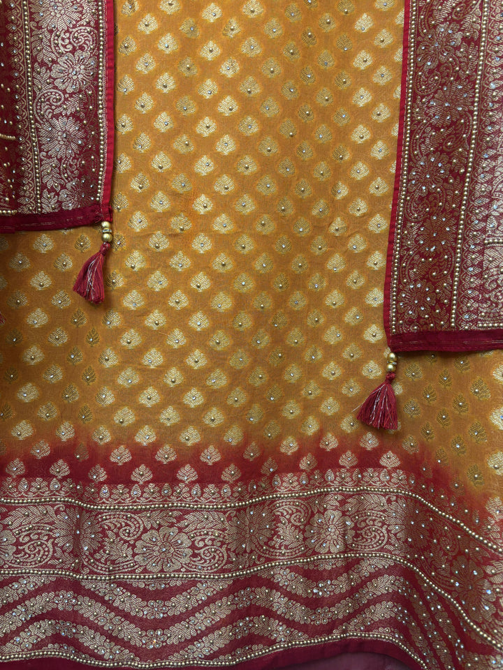 Mahira – Mustard Yellow Pure Khadi Georgette Leheriya Suit