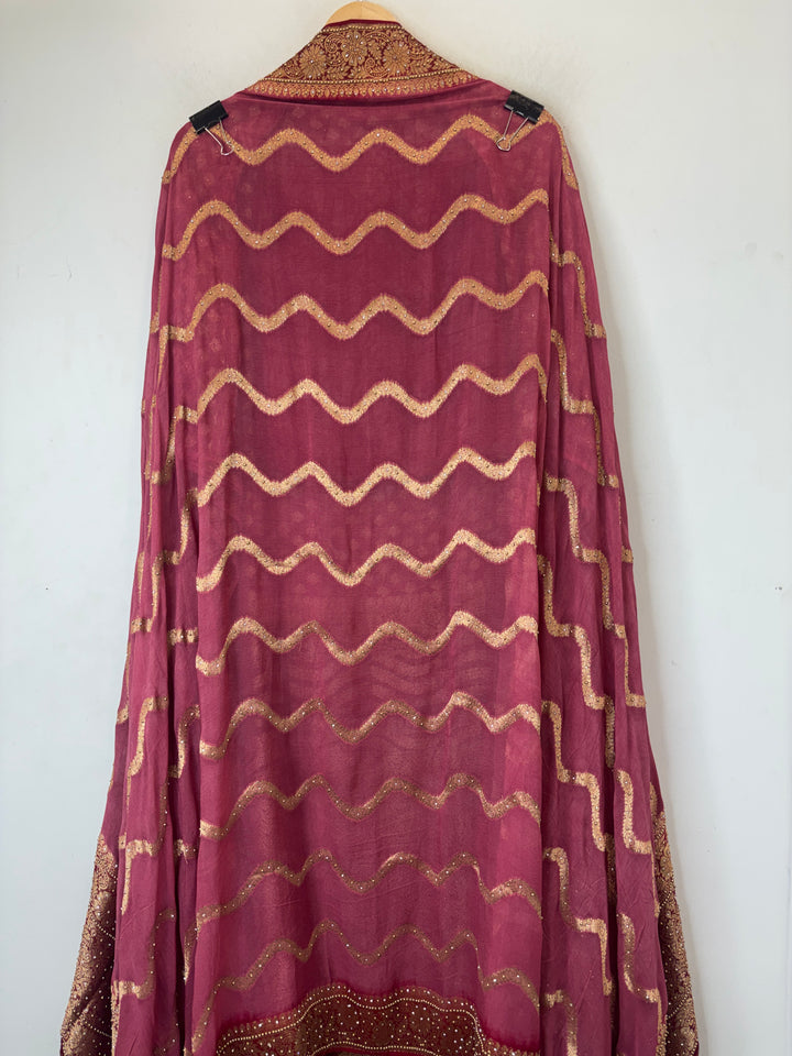 Mahira – Maroon Pure Khadi Georgette Leheriya Suit