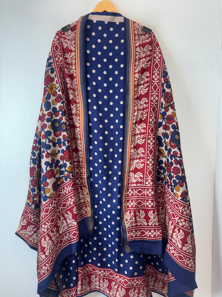 Mahira – Blue Maheshwari Polka Dot Suit
