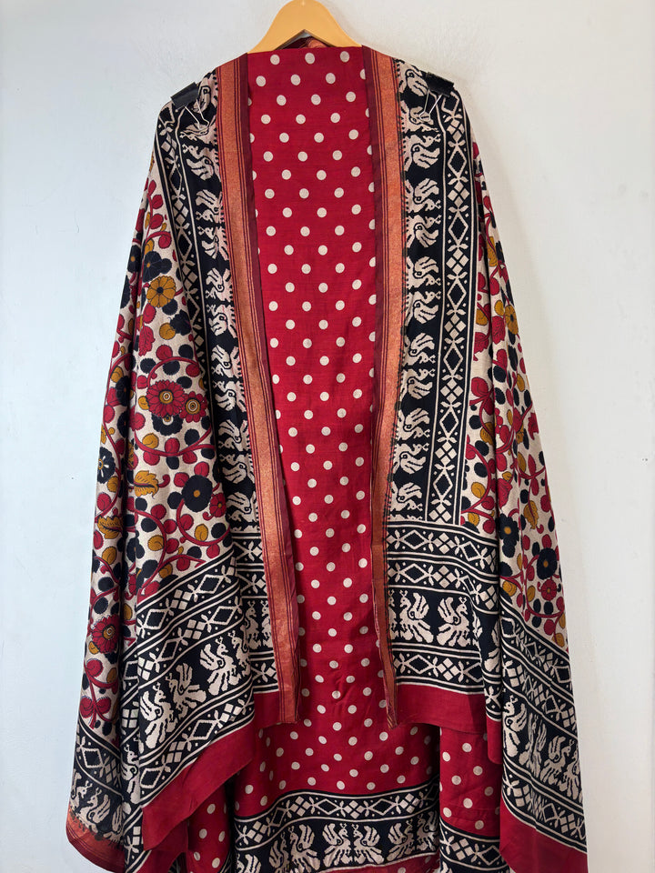 Mahira – Red Maheshwari Polka Dot Suit