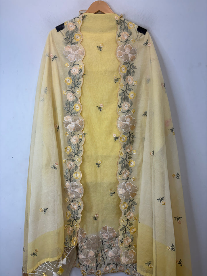 Aanya – Yellow Mul Chanderi Ombre Appliqué Suit
