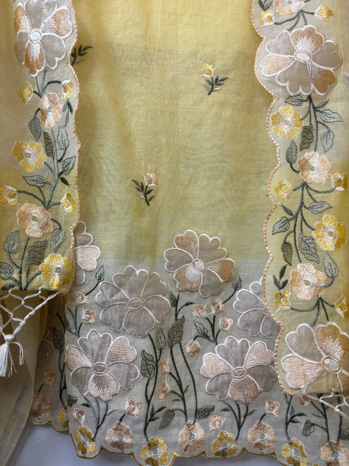 Aanya – Yellow Mul Chanderi Ombre Appliqué Suit
