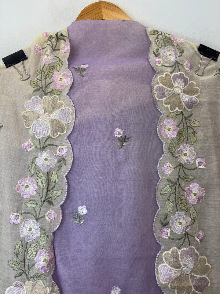 Aanya – Lavender with Yellow Mul Chanderi Ombre Appliqué Suit