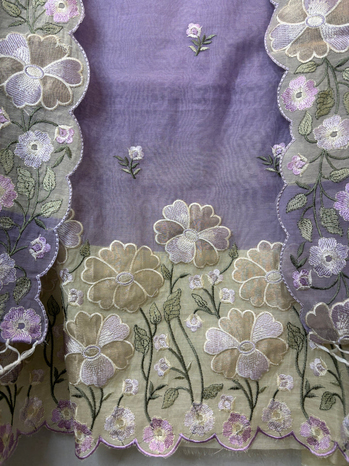 Aanya – Lavender with Yellow Mul Chanderi Ombre Appliqué Suit