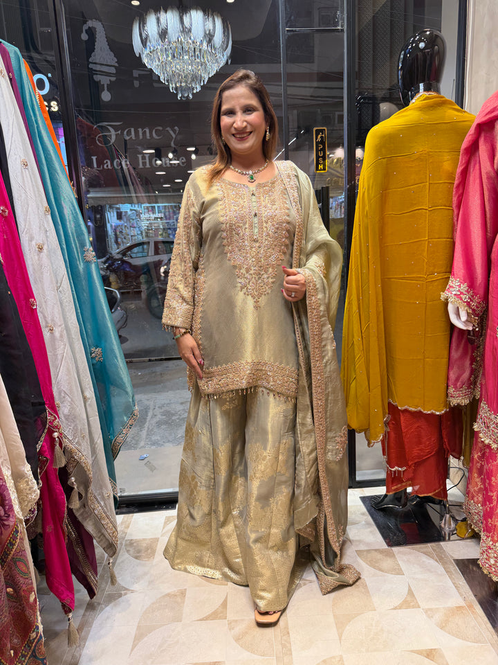 Zehvara – Tissue Brocade Sharara Set