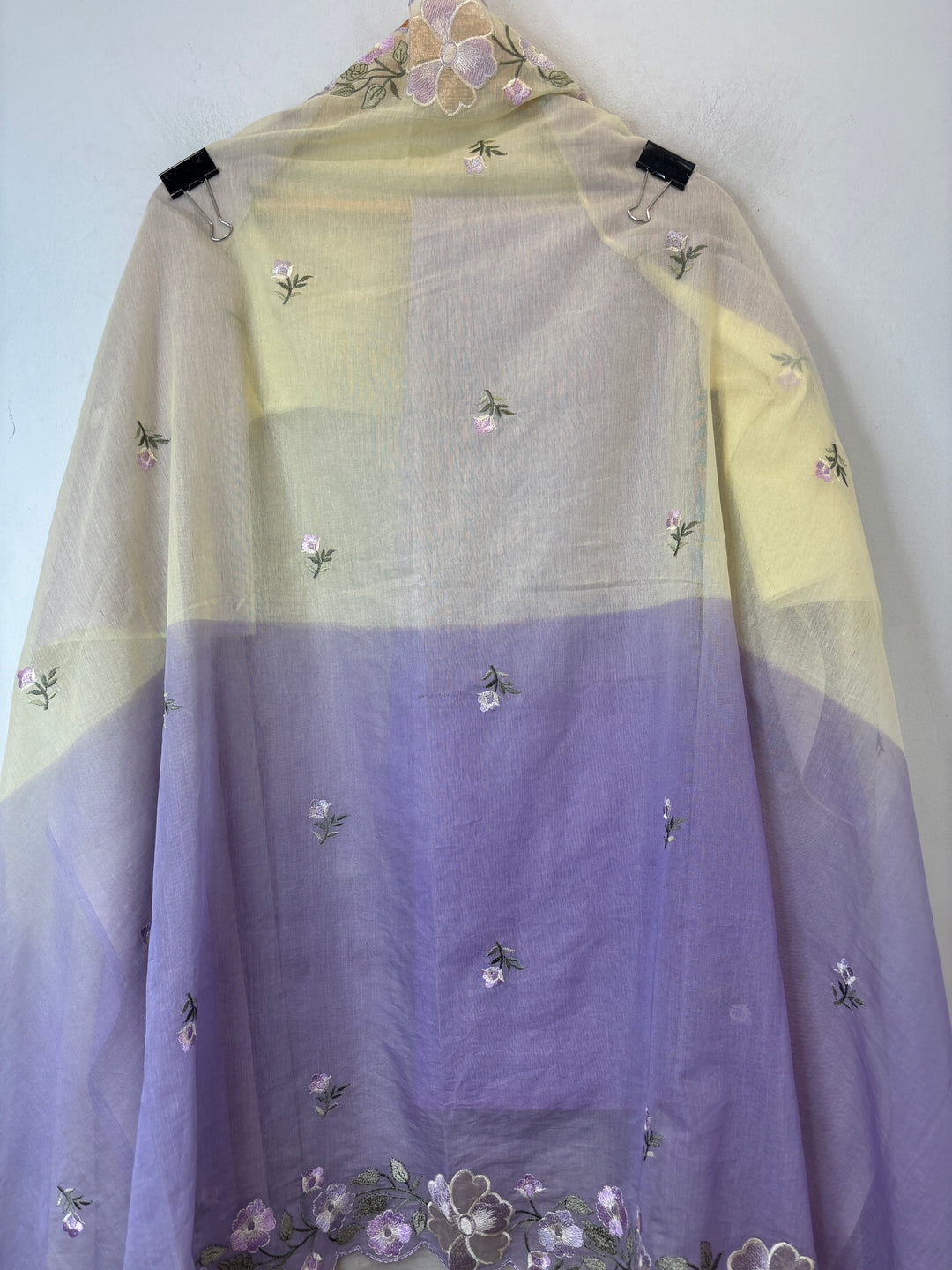 Aanya – Lavender with Yellow Mul Chanderi Ombre Appliqué Suit
