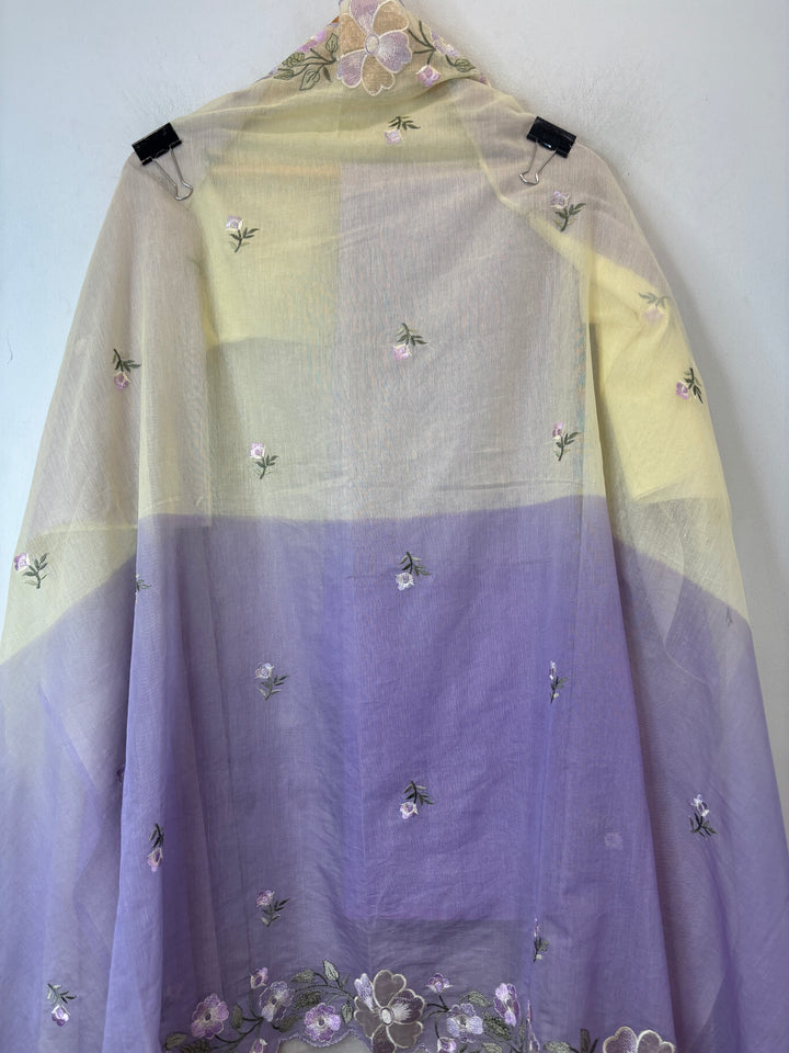 Aanya – Lavender with Yellow Mul Chanderi Ombre Appliqué Suit