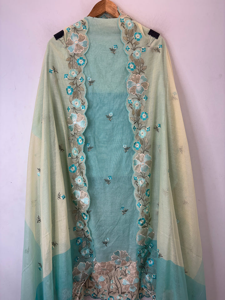 Aanya – Green Yellow Mul Chanderi Ombre Appliqué Suit