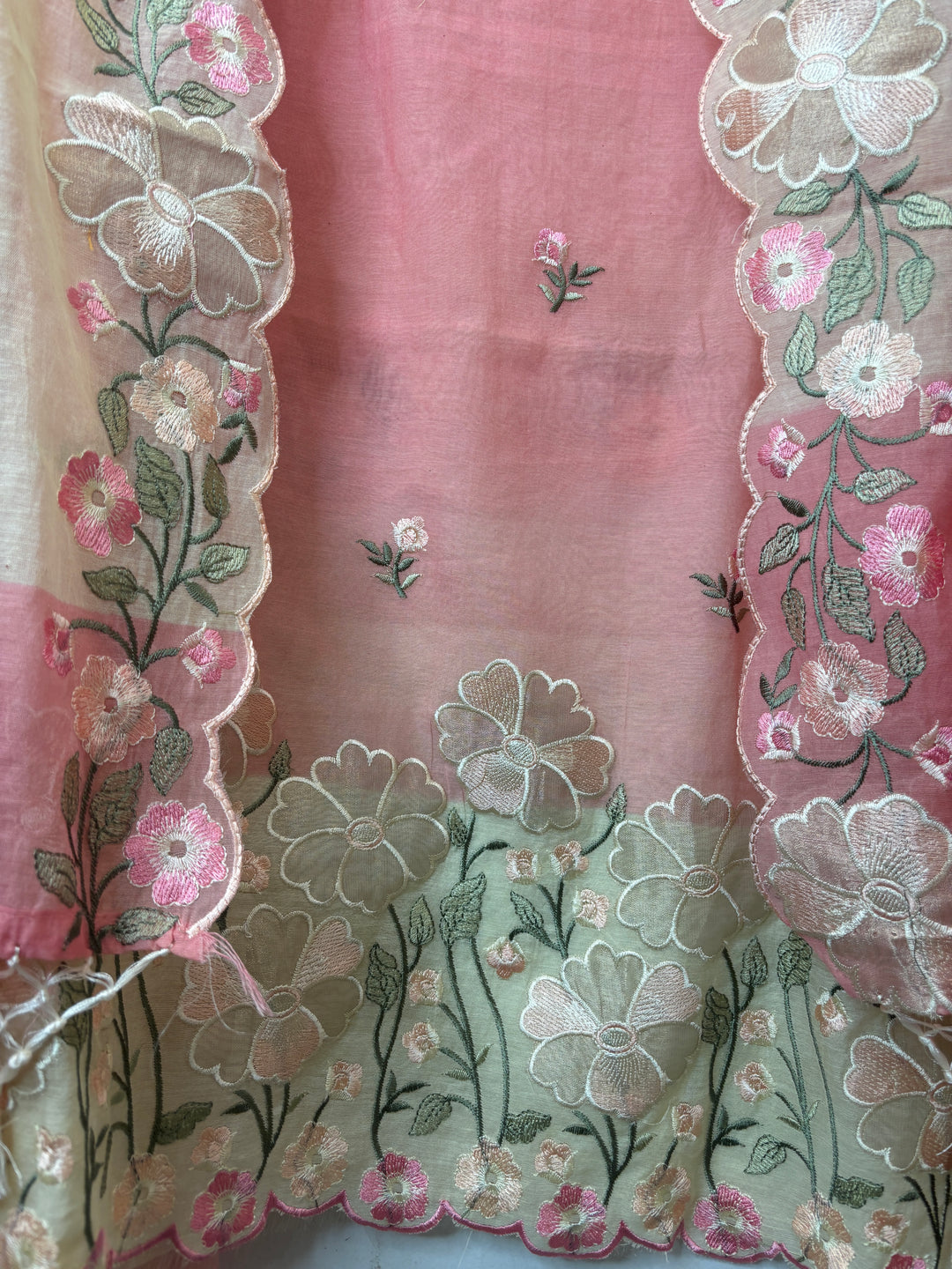 Aanya – Peach with Yellow Mul Chanderi Ombre Appliqué Suit
