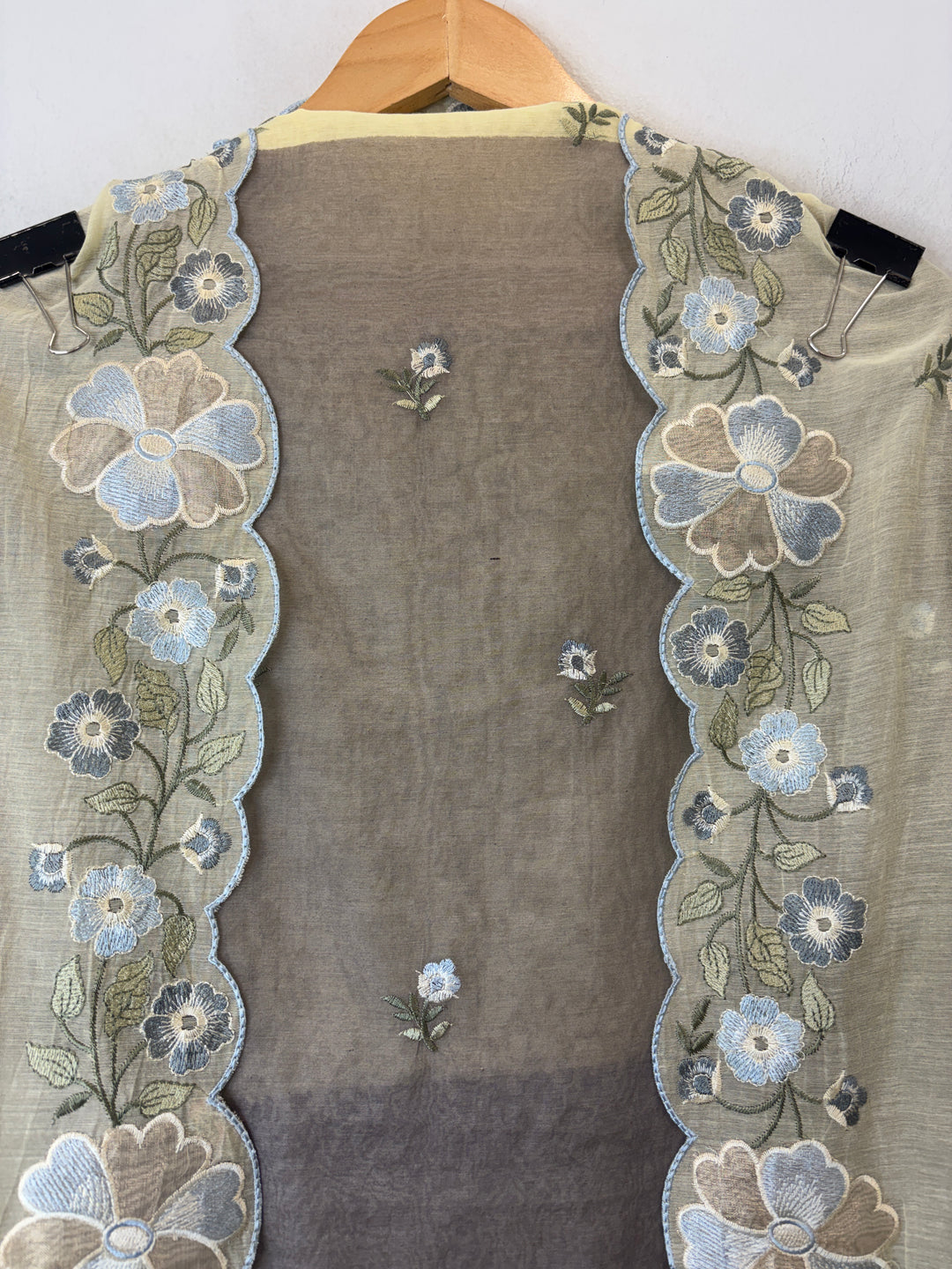 Aanya – Grey with Yellow Mul Chanderi Ombre Appliqué Suit