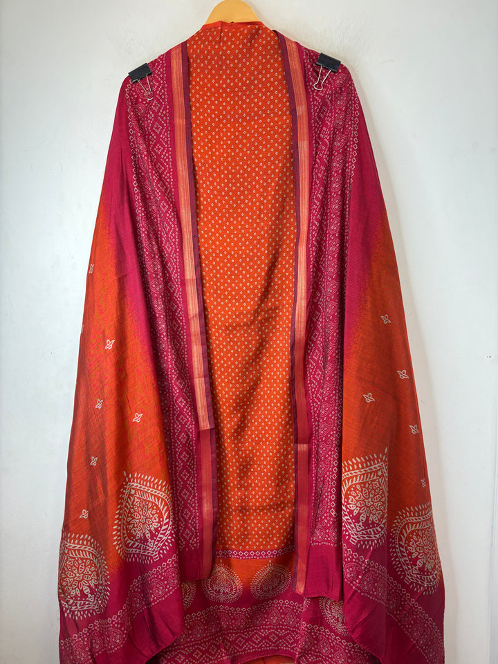 Mahira – Orange Maheshwari Ombre Bandhani Printed Suit