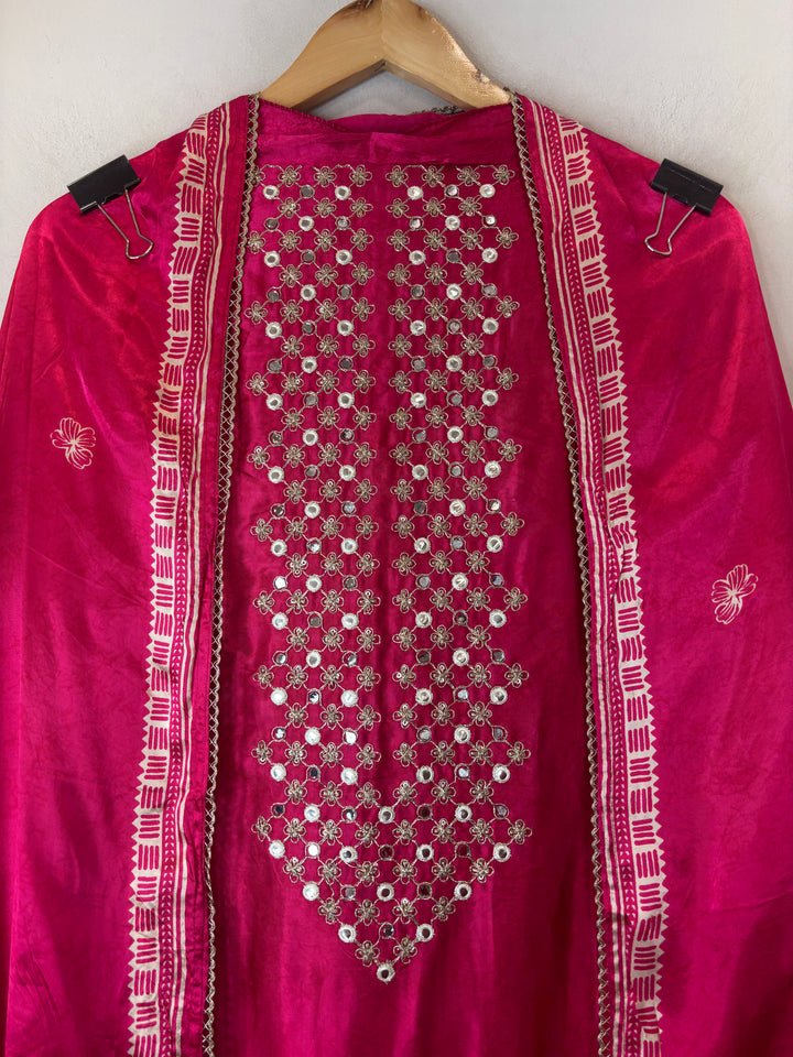 Zaira – Rani Pink Gazi Silk Mirror Foil Print Suit
