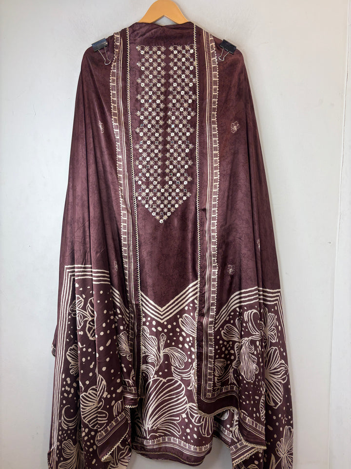 Zaira – Deep Wine Gazi Silk Mirror Foil Print Suit