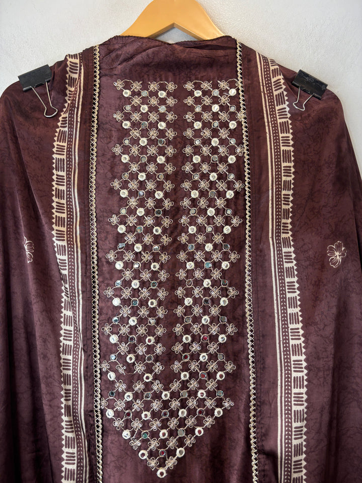 Zaira – Deep Wine Gazi Silk Mirror Foil Print Suit