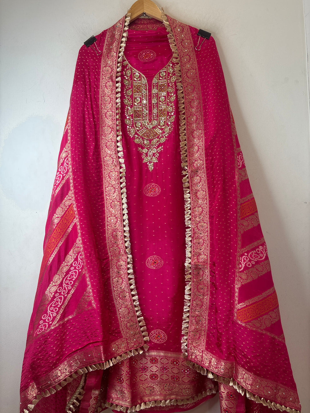 Noor – Rani Pink Silk Banarasi Dabka Mirror Work Suit