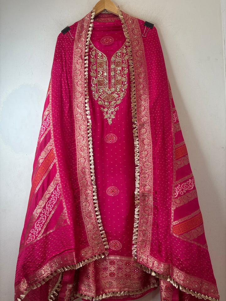 Noor – Rani Pink Silk Banarasi Dabka Mirror Work Suit